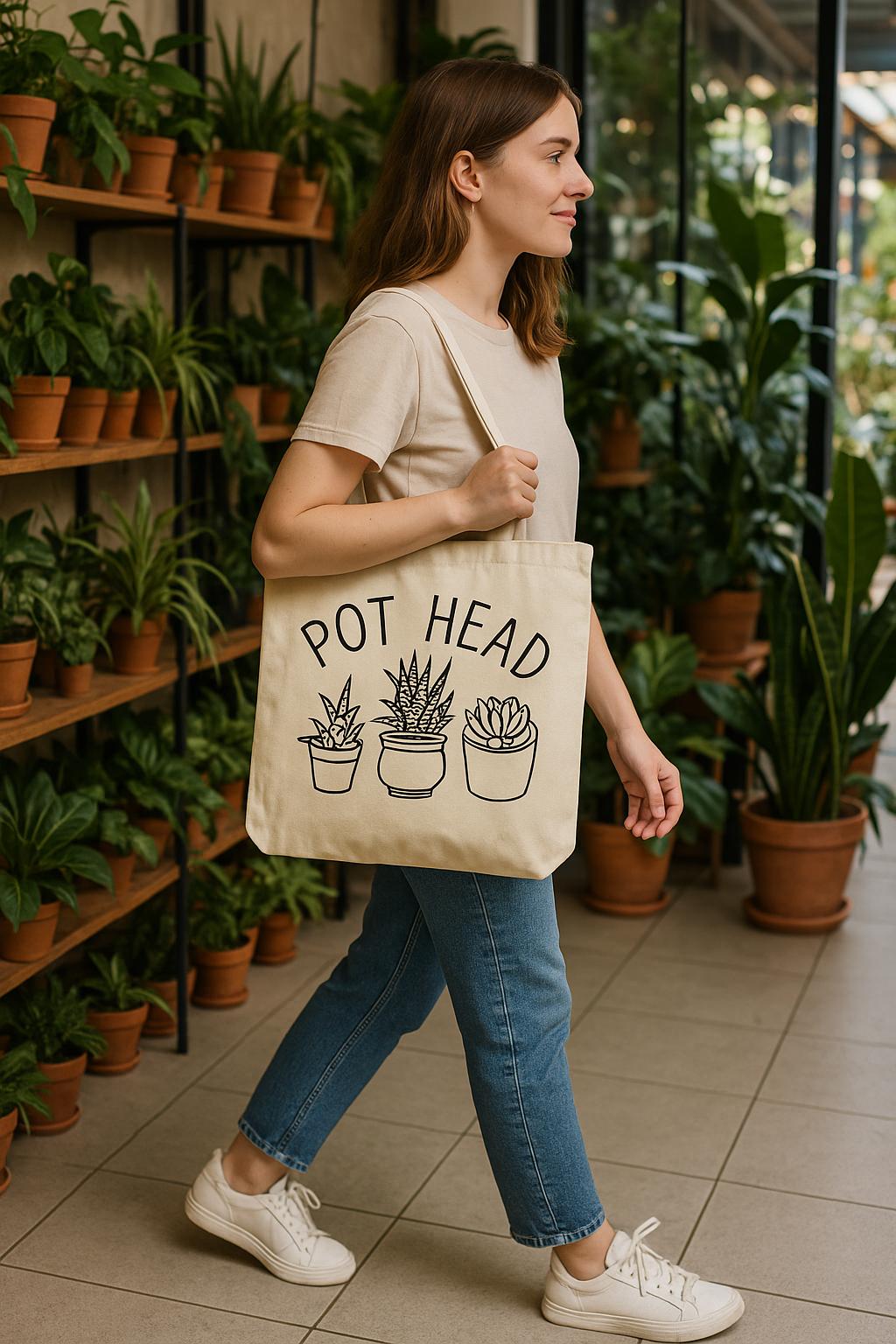 Funny “Pot Head” Tote Bag | Plant Lover Gift | Reusable Canvas Market Bag | Succulent Tote | Plant Mom Bag | Eco-Friendly Plant Gift