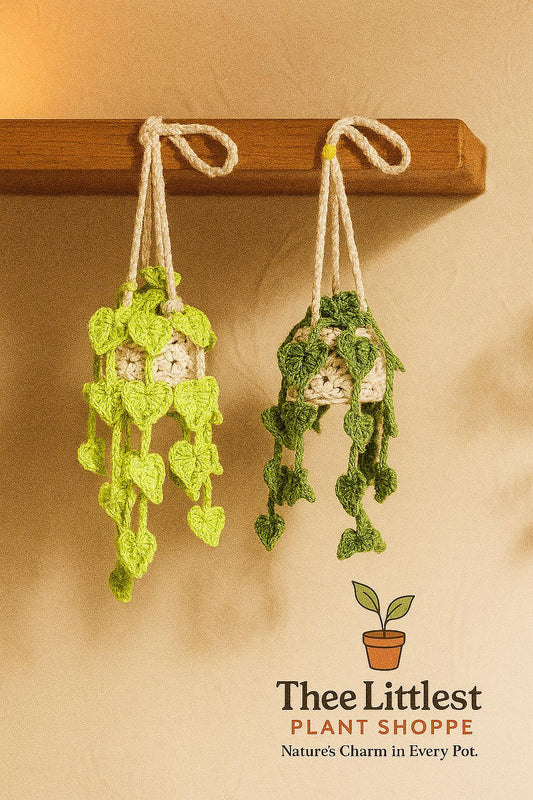 Crochet Hanging Plant – Handmade Vine Décor | Heart Leaf Macrame Plant | Boho Room & Shelf Accent | No-Water Gift for Plant Lovers