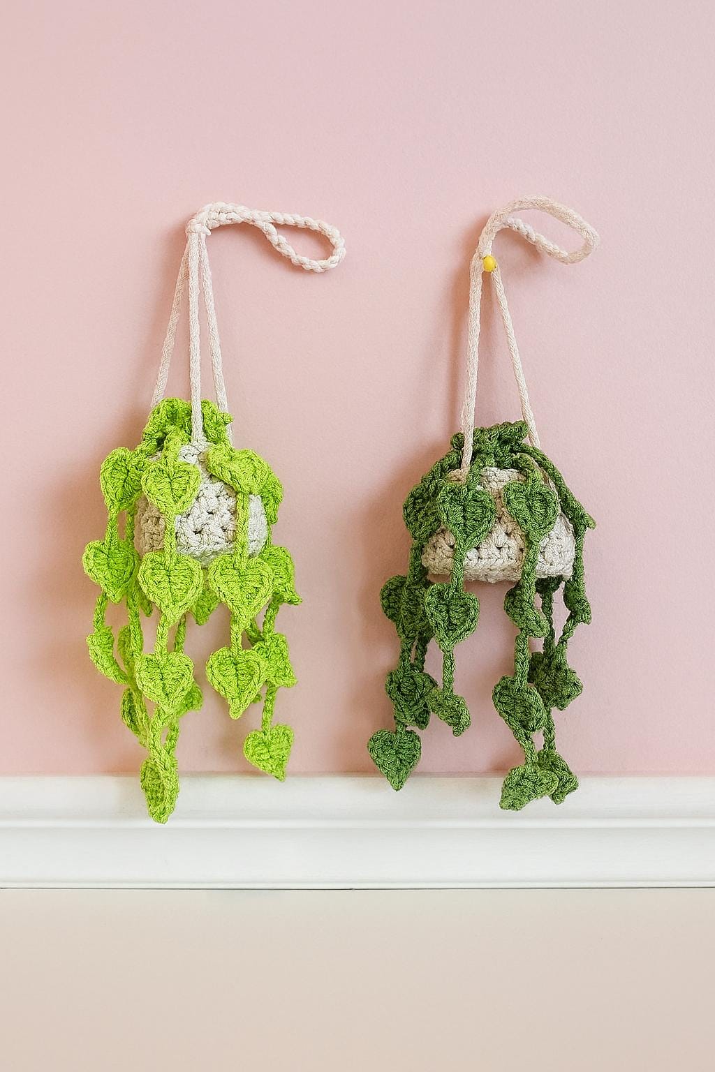 Crochet Hanging Plant – Handmade Vine Décor | Heart Leaf Macrame Plant | Boho Room & Shelf Accent | No-Water Gift for Plant Lovers