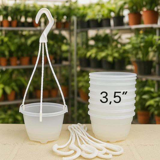 Set of 5 Clear 3.5” Hanging Plant Pots with Hooks | Lightweight Plastic Planters for Orchids, Hoyas, Cuttings, and More