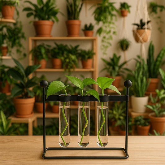 Modern Water Propagation Rack – 3 Tube Glass Plant Propagator | Black Metal Rooting Station for Indoor Plants, Cuttings & Hydroponics