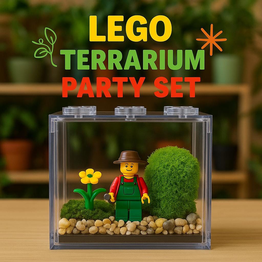 LEGO Terrarium Party Set (5 Pack) | DIY Plant Kit with Live Plant & LEGO Miniature | Unique Party Activity and Favor