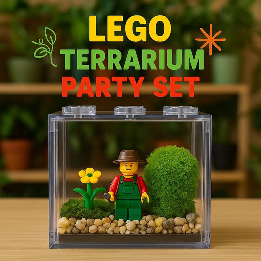 LEGO Terrarium Party Set (5 Pack) | DIY Plant Kit with Live Plant & LEGO Miniature | Unique Party Activity and Favor